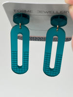 Load image into Gallery viewer, Turquoise 'Grid Pattern' Acrylic Earrings
