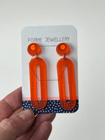 Load image into Gallery viewer, Orange ' Grid Pattern' Acrylic Earrings
