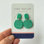 Load image into Gallery viewer, SUPER SECONDS - JADE GREEN SPECKLED POLYMER CLAY EARRINGS
