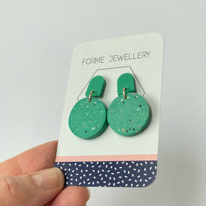 SUPER SECONDS - JADE GREEN SPECKLED POLYMER CLAY EARRINGS