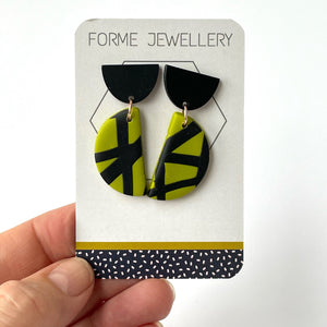 SUPER SECONDS - GREEN AND BLACK ABSTRACT EARRINGS