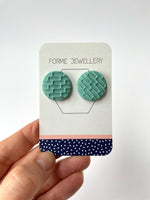 Load image into Gallery viewer, SUPER SECONDS-EMBOSSED STUD EARRINGS-LIGHT BLUE
