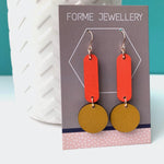 Load image into Gallery viewer, Geometric Dangle Earrings - Red and Mustard

