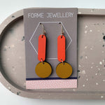 Load image into Gallery viewer, Geometric Dangle Earrings - Red and Mustard
