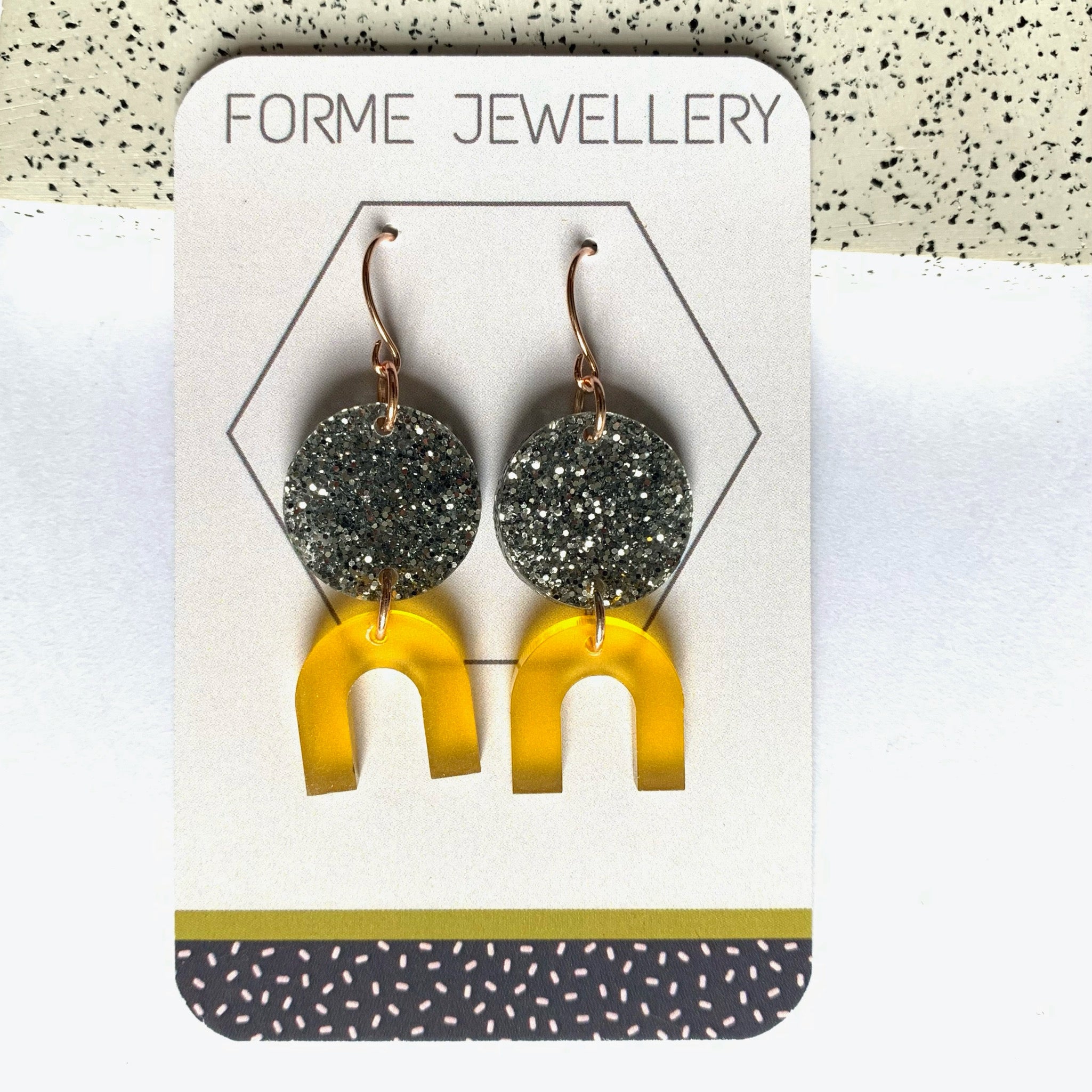 SUPER SECONDS - Yellow and Silver Glitter Earrings