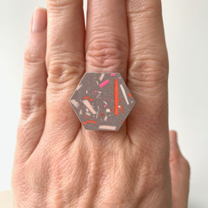 Grey Hexagon Jesmonite Statement Ring