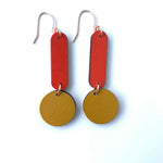 Load image into Gallery viewer, Geometric Dangle Earrings - Red and Mustard
