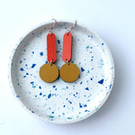 Load image into Gallery viewer, Geometric Dangle Earrings - Red and Mustard
