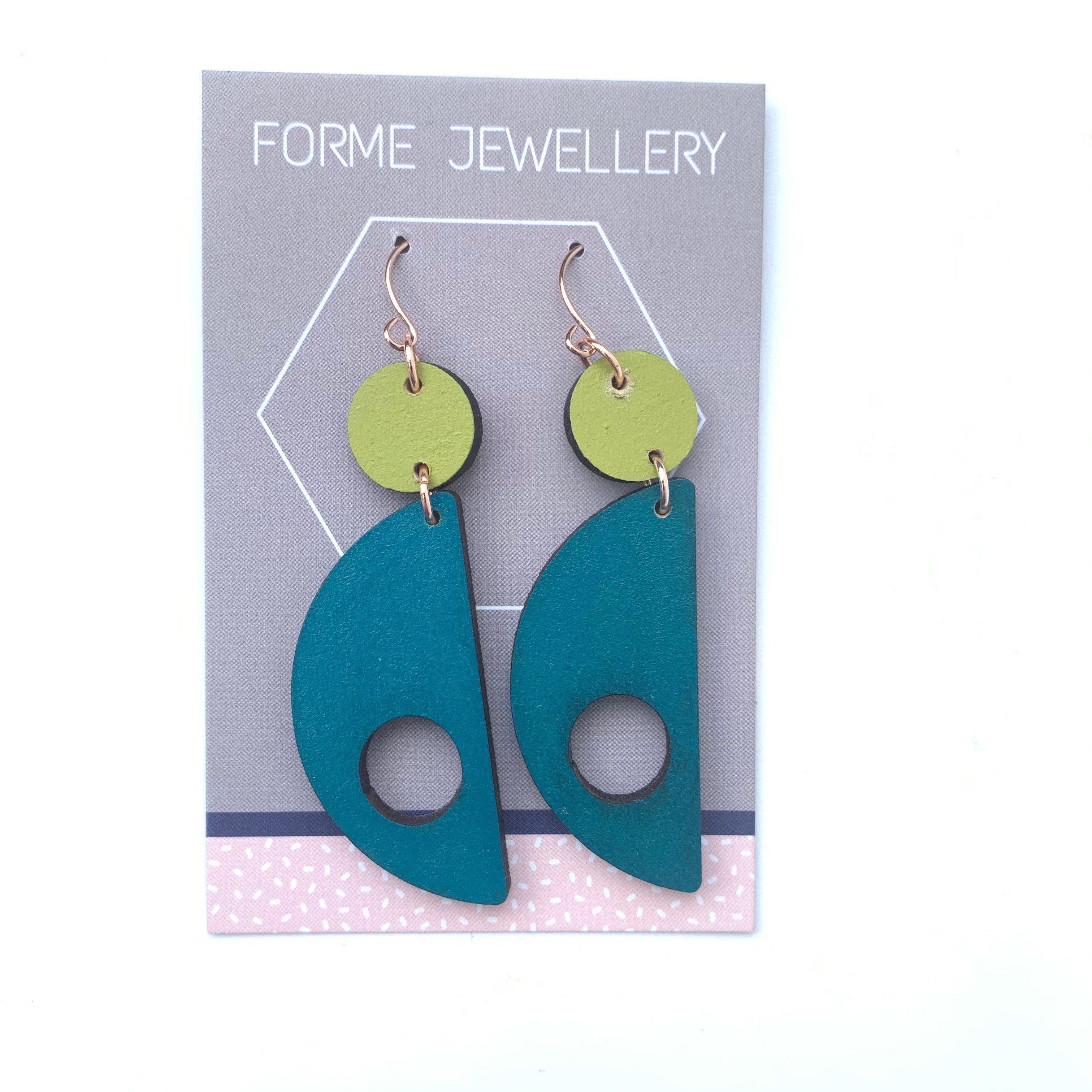 Green and Turquoise Geometric -Hepworth style earrings by Forme Jewellery