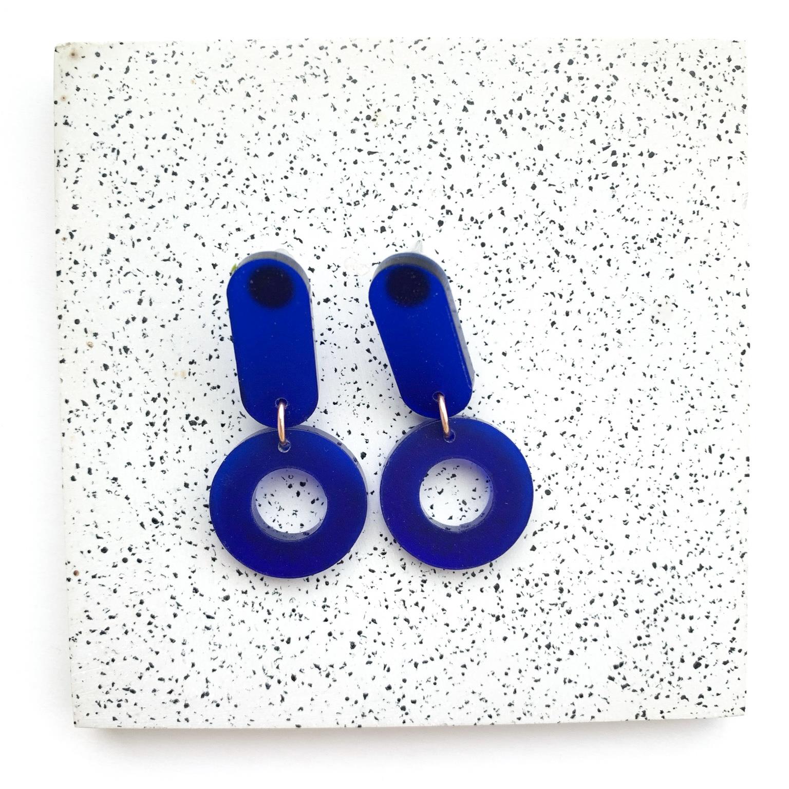 Geometric Hoop Earrings- Frosted Electric Blue