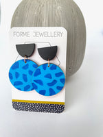 Load image into Gallery viewer, Circular Blue Dangly Earrings
