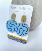 Load image into Gallery viewer, Circular Blue Dangly Earrings
