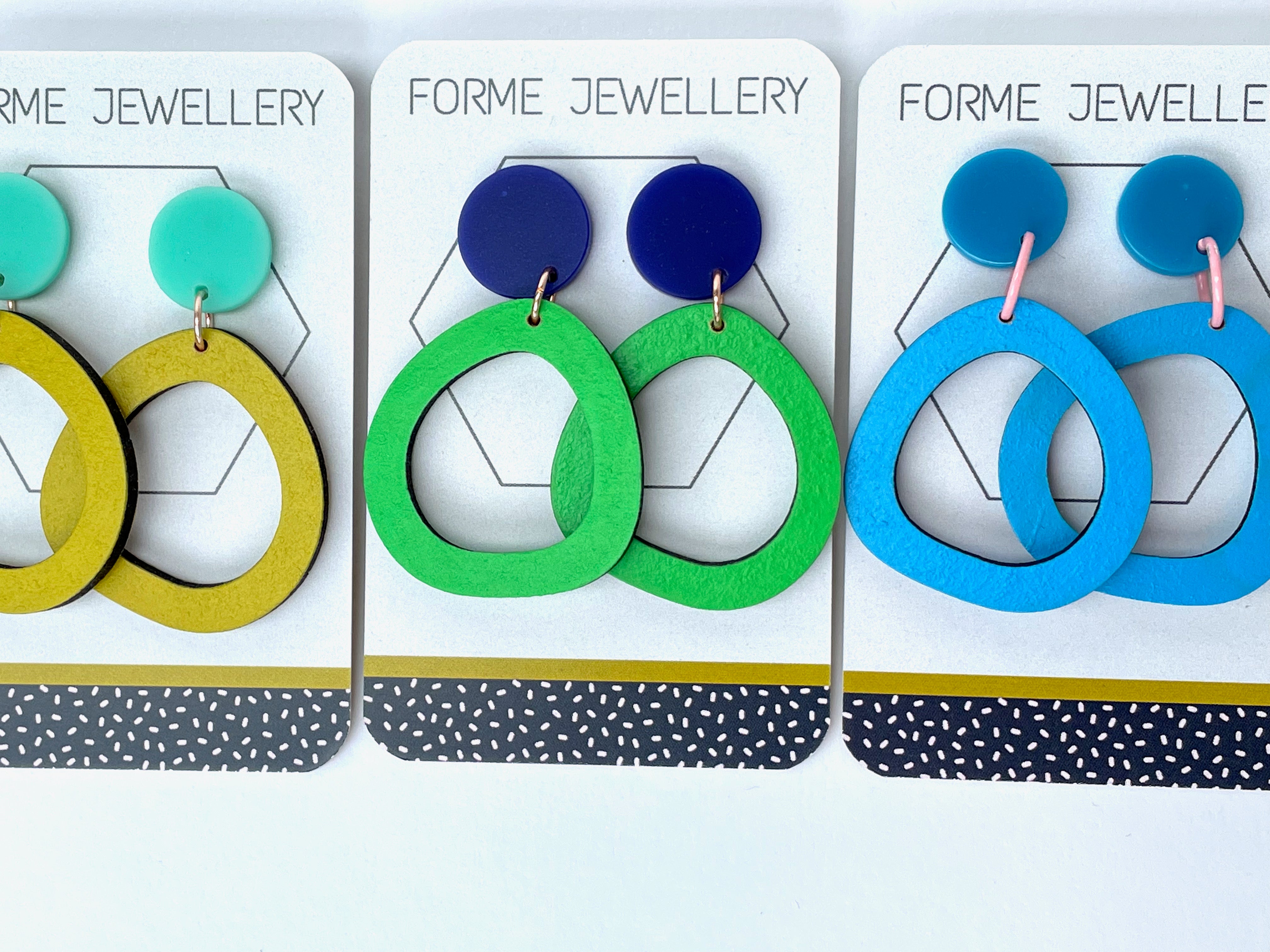 Bright Green Abstract Hoop Dangly Earrings