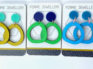 Bright Green Abstract Hoop Dangly Earrings