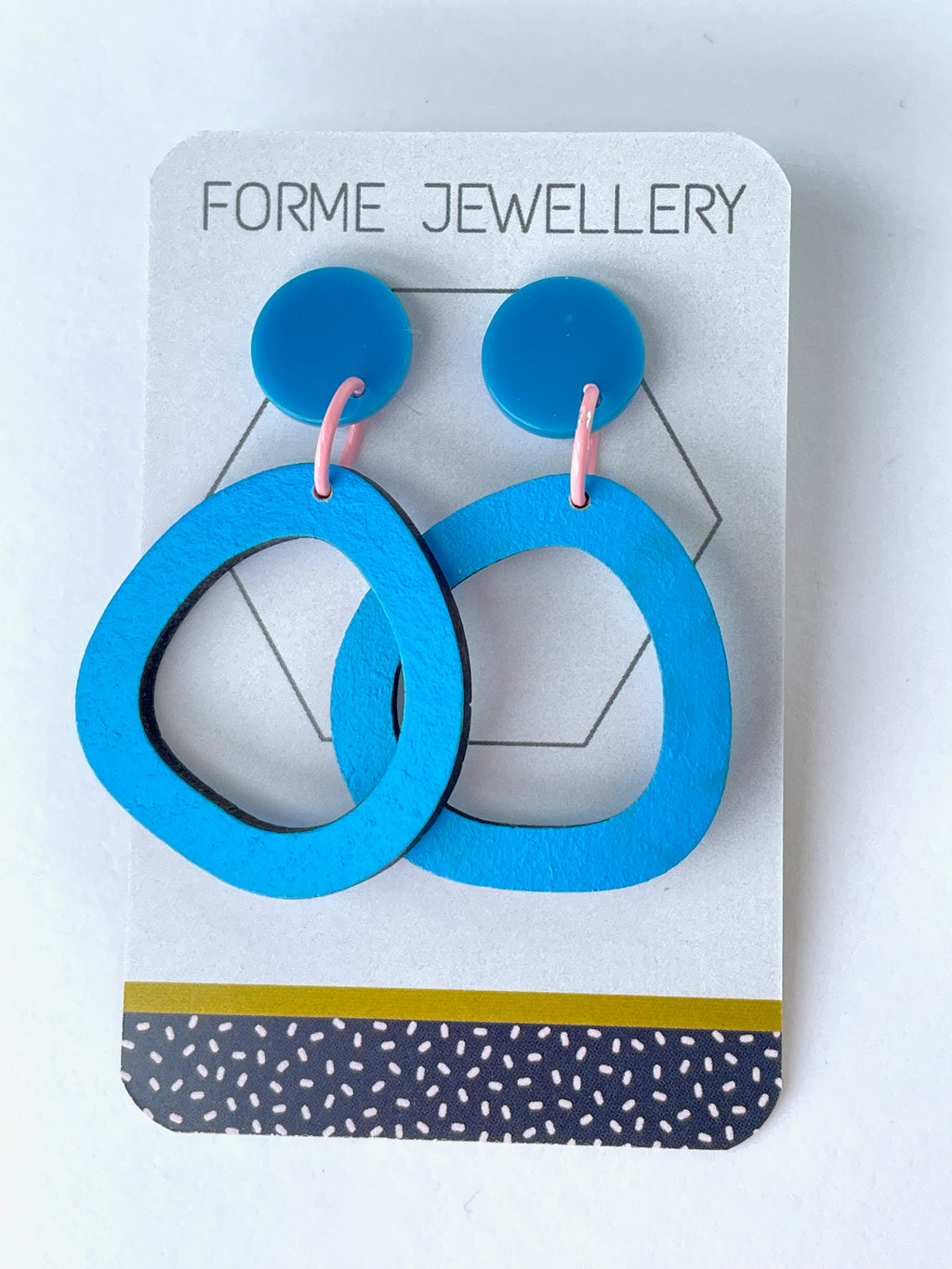 Bright Blue Abstract Hoop Dangly Earrings