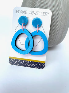 Bright Blue Abstract Hoop Dangly Earrings
