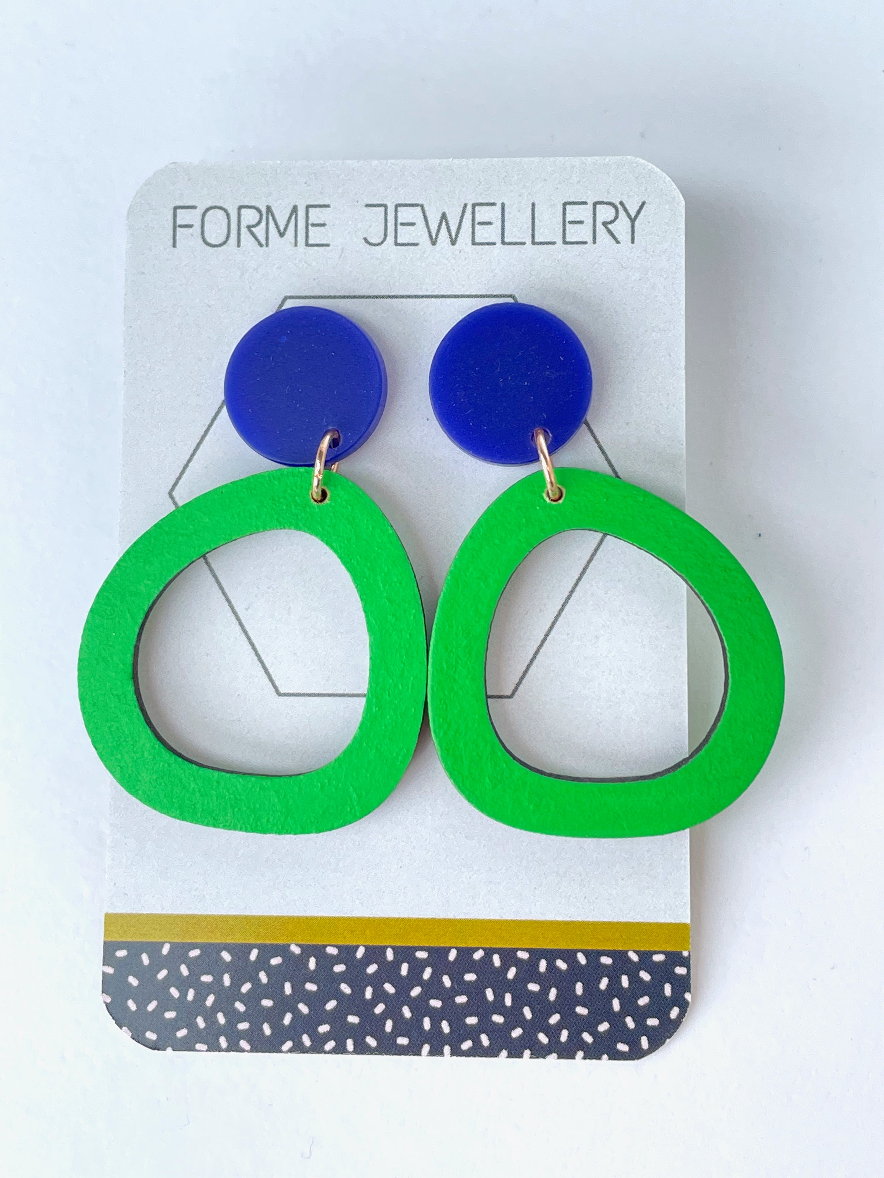 Bright Green Abstract Hoop Dangly Earrings