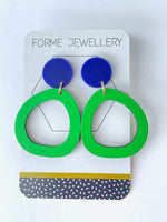 Load image into Gallery viewer, Bright Green Abstract Hoop Dangly Earrings
