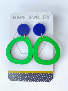 Bright Green Abstract Hoop Dangly Earrings