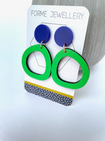 Load image into Gallery viewer, Bright Green Abstract Hoop Dangly Earrings
