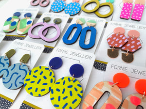 Circular Acid Yellow Dangly Earrings