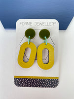 Load image into Gallery viewer, Bright Olive Green Modern Oval Earrings
