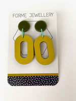 Load image into Gallery viewer, Bright Olive Green Modern Oval Earrings
