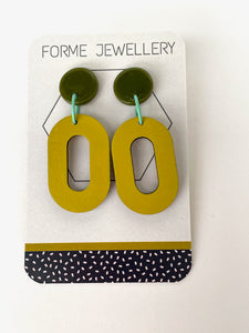 Bright Olive Green Modern Oval Earrings