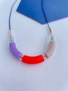 Colour Forme Jewellery Colour Block Necklace in Bright Lilac, Bright Coral Red and Taupe