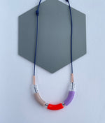 Load image into Gallery viewer, Colour Forme Jewellery Colour Block Necklace in Bright Lilac, Bright Coral Red and Taupe
